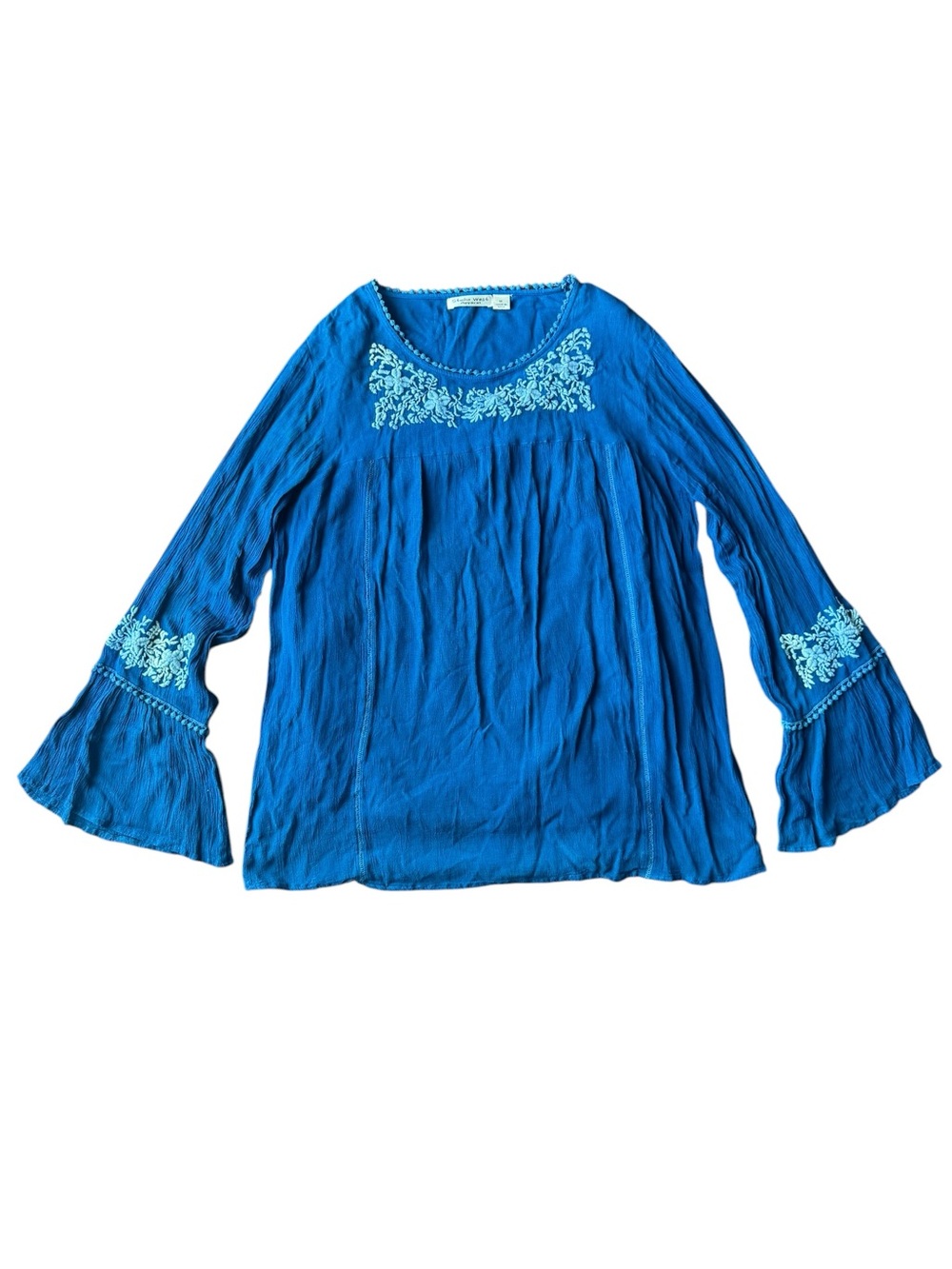 Studio West Cobalt Blue Embroidered Bell-Sleeve Tunic Size M